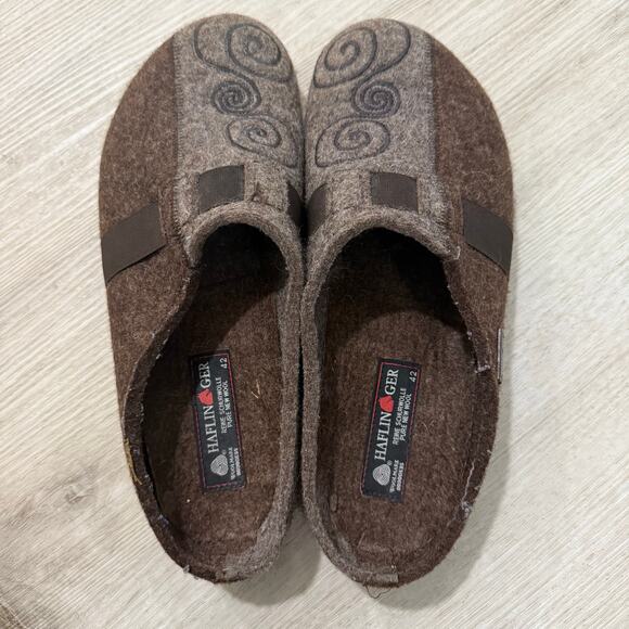 Haflinger Women's Magic Swirl Brown Grey Wool Mule Clogs Slippers Size 42 - Picture 1 of 5